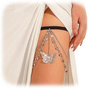 Butterfly Crystal Thigh Chain Jewelry Elastic Adjustable Crystal Tassel Festival